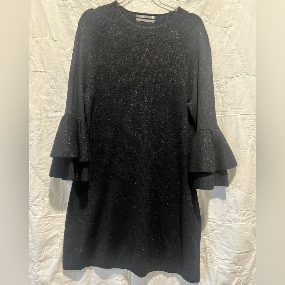 Anthropologie Claudette Black Ruffled Sweater Dress Sz:M - Picture 7 of 14